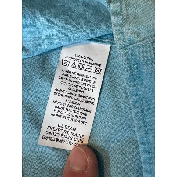 L.L. Bean Mens short sleeve shirt, size L, Traditional fit; Light Teal/Blue - Picture 6 of 8